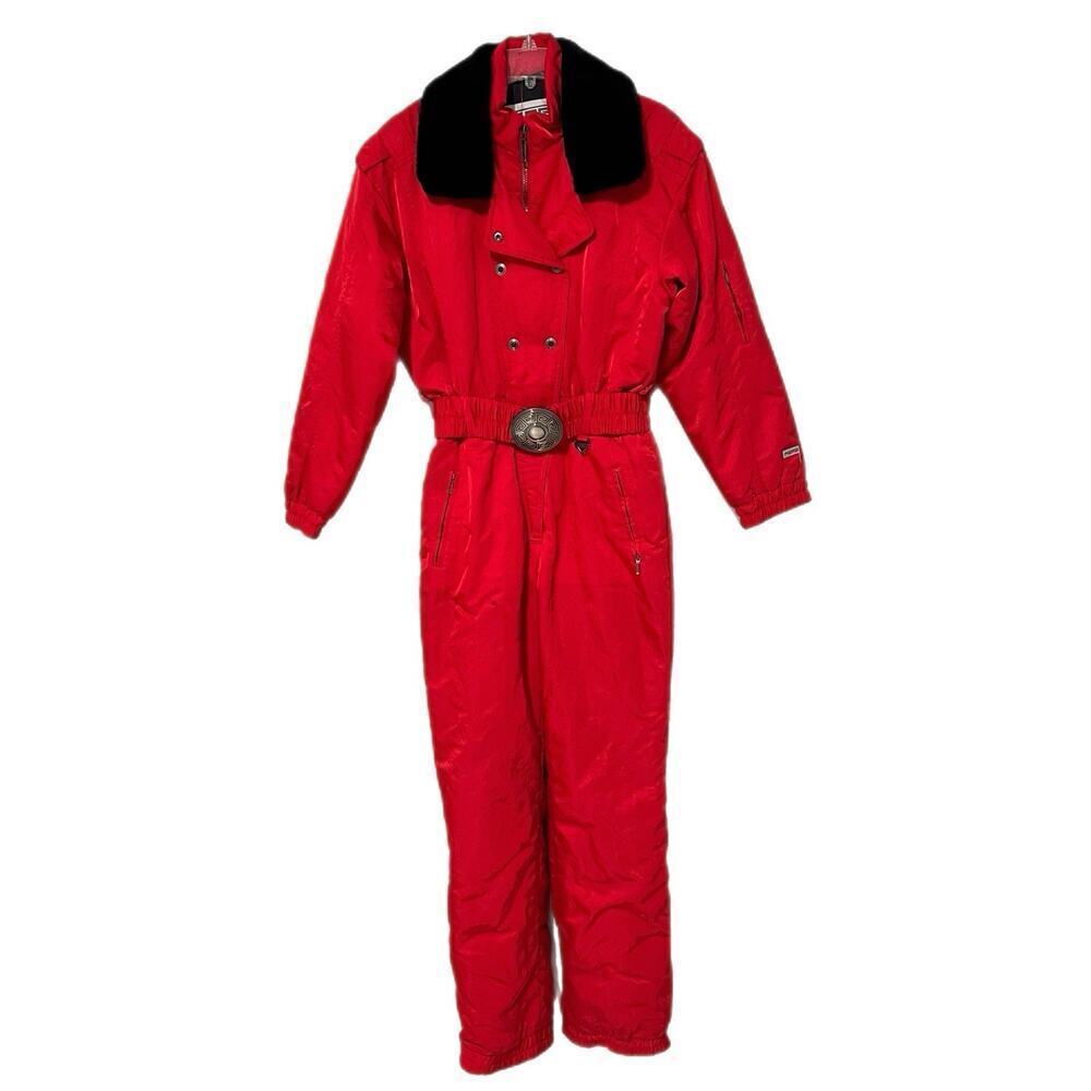 Vtg Fera Skiwear Snowsuit Ski Suit Winter Jumpsuit 80s 90s Size 10 Red Zip Snap